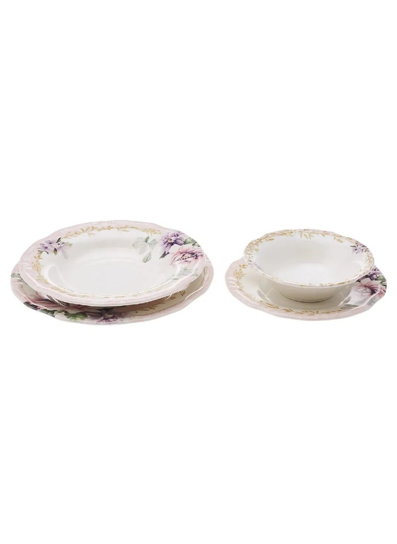 Flory Stoneware 24-Piece Dinner Set – Floral Theme for 6 Persons