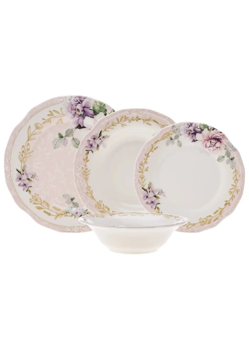 Flory Stoneware 24-Piece Dinner Set – Floral Theme for 6 Persons