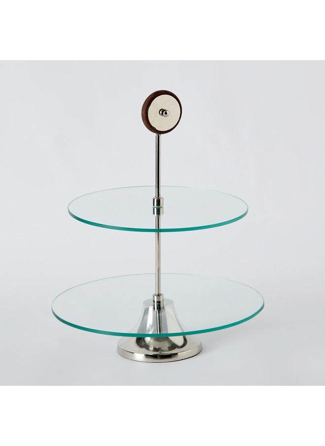 Aura 2-Tier Glass Serving Platter with Wheel Stem 30 x 40 x 30 cm