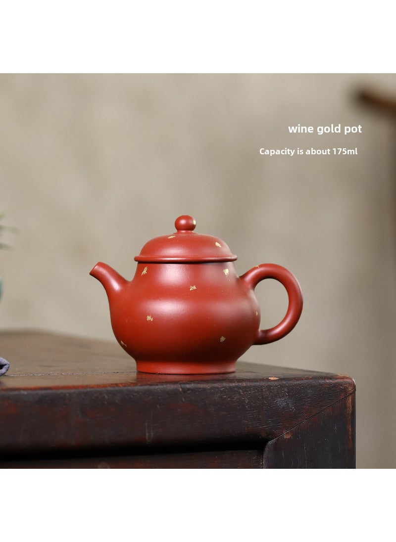 Factory wholesale Zisha teapot Yixing handmade gold teapot small capacity single pot cinnabar red robe kung fu tea set 1015831 gold pan pot