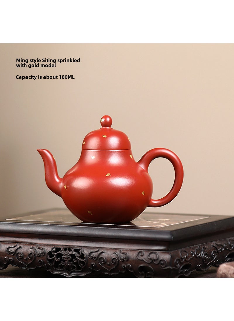 Factory wholesale Zisha teapot Yixing handmade gold teapot small capacity single pot cinnabar red robe kung fu tea set 10183 Ming-style siting gold spray