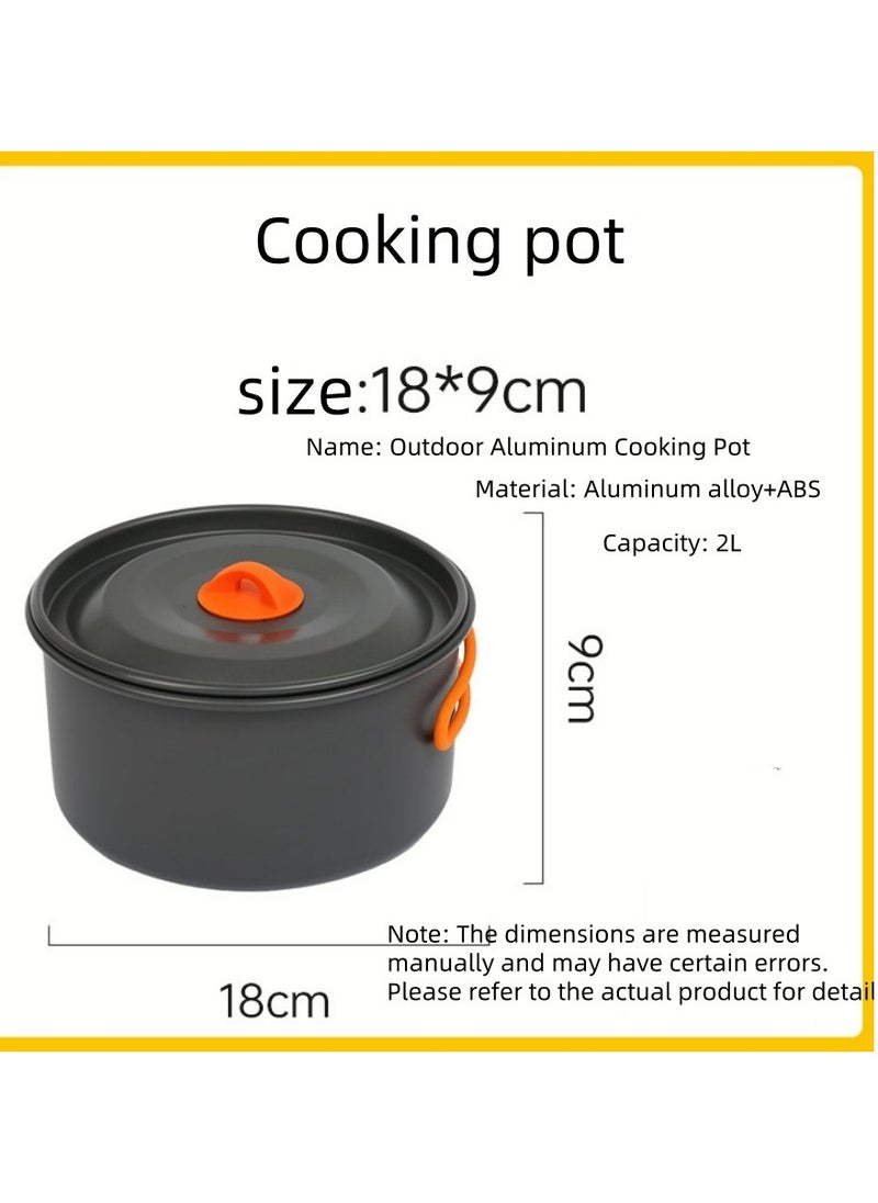 Outdoor Camping Cookware Set - Including A Kettle For Boiling Water, A Saucepan For Cooking, And A Frying Pan. it Is A Set Of Portable Cookware, Kitchen Utensils And Tableware For Camping And Outdoor Cooking Activities. A 3-Piece Set.