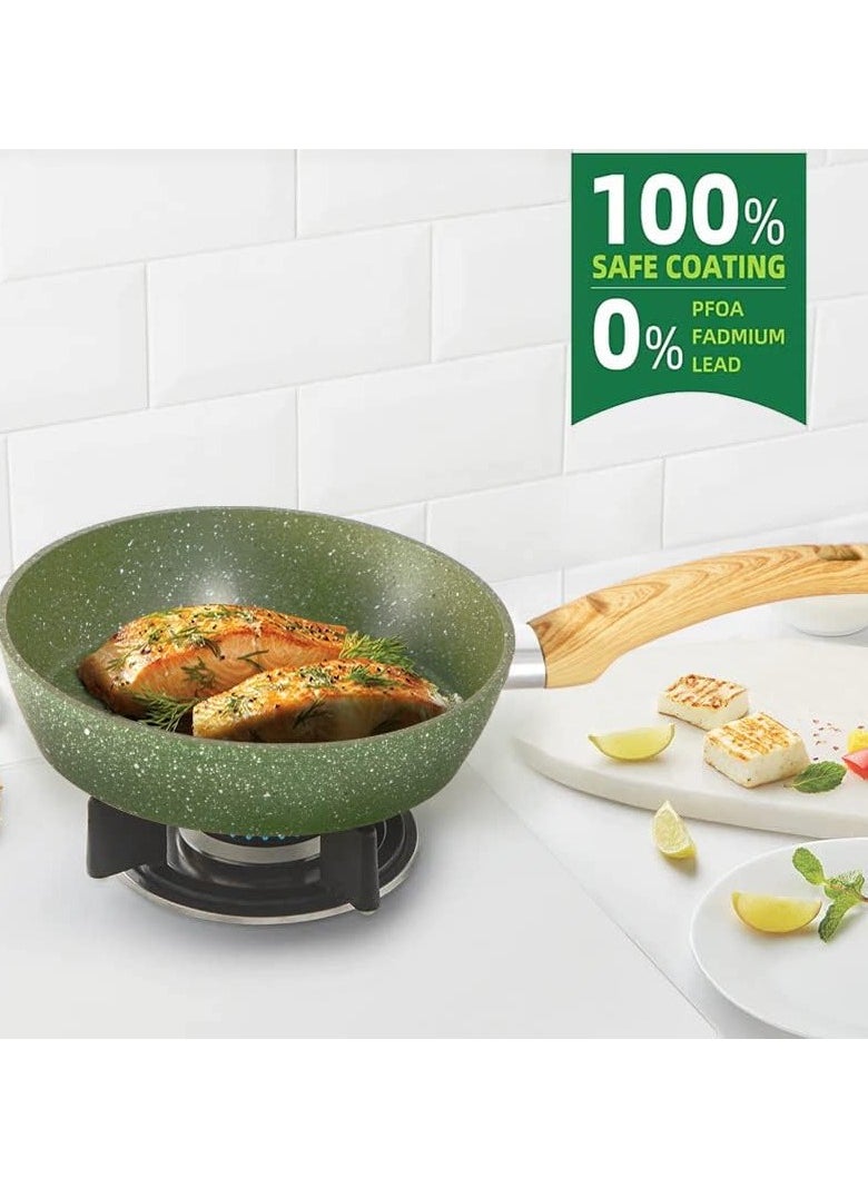 Induction Pots Set - 12-Piece Green Granite Non-Stick Cooking Pot Set, PFOA & PFOS Free, Includes Frying Pans, Saucepans & Casseroles