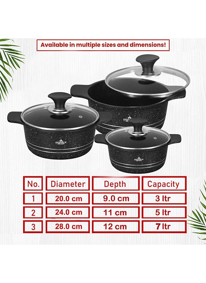 Sonex Omega Junior 8 Pcs Diecast Cookware Set – Marble Coated Non-Stick, Black Finish, 20, 24, 28 cm, PFOA-Free, Dishwasher Safe, Superior Heat Retention for Effortless Cooking