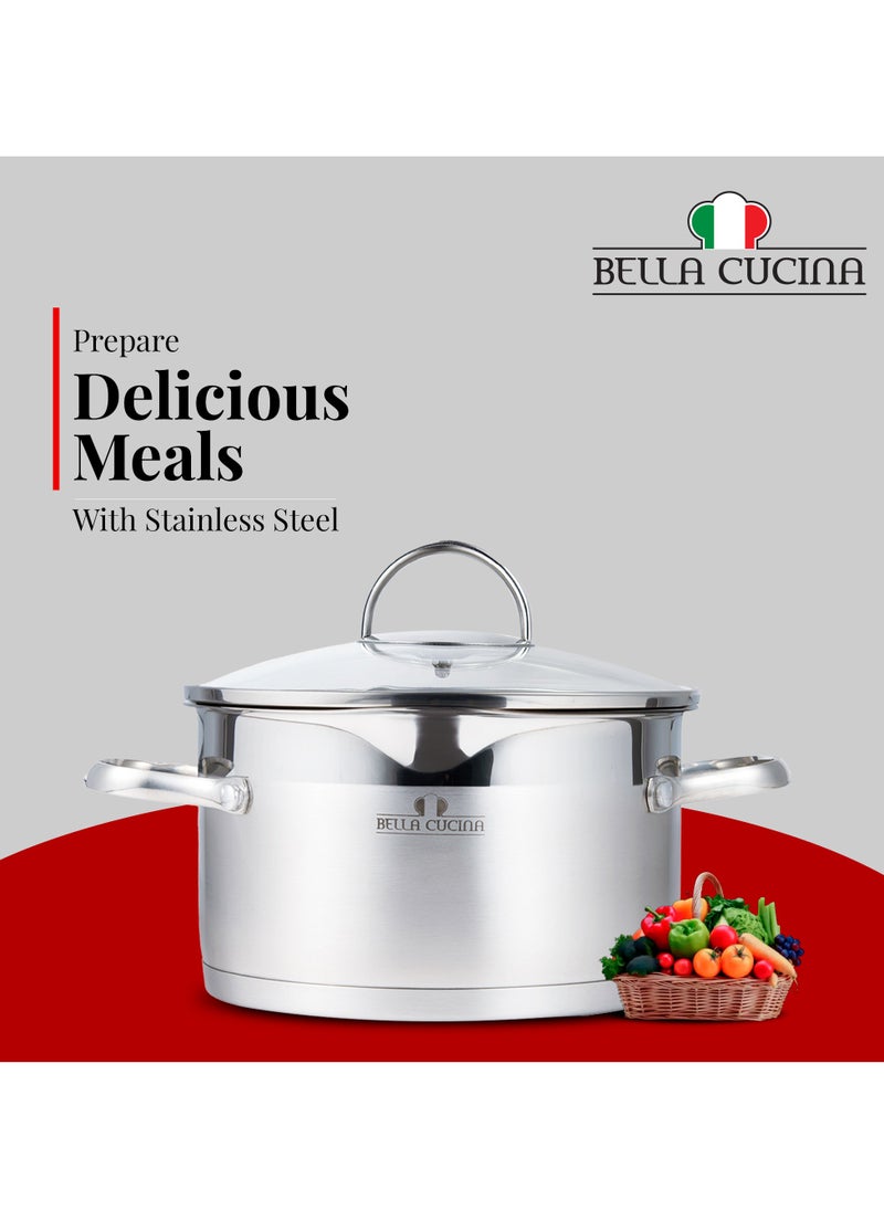 Bella Cucina Casserole Ø22X12.5Cm S/S Induction With Lid, Exceptional Durability and Strength Safe Cooking Pot