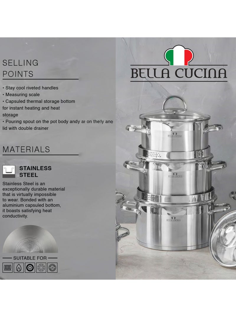 Bella Cucina Casserole Ø22X12.5Cm S/S Induction With Lid, Exceptional Durability and Strength Safe Cooking Pot