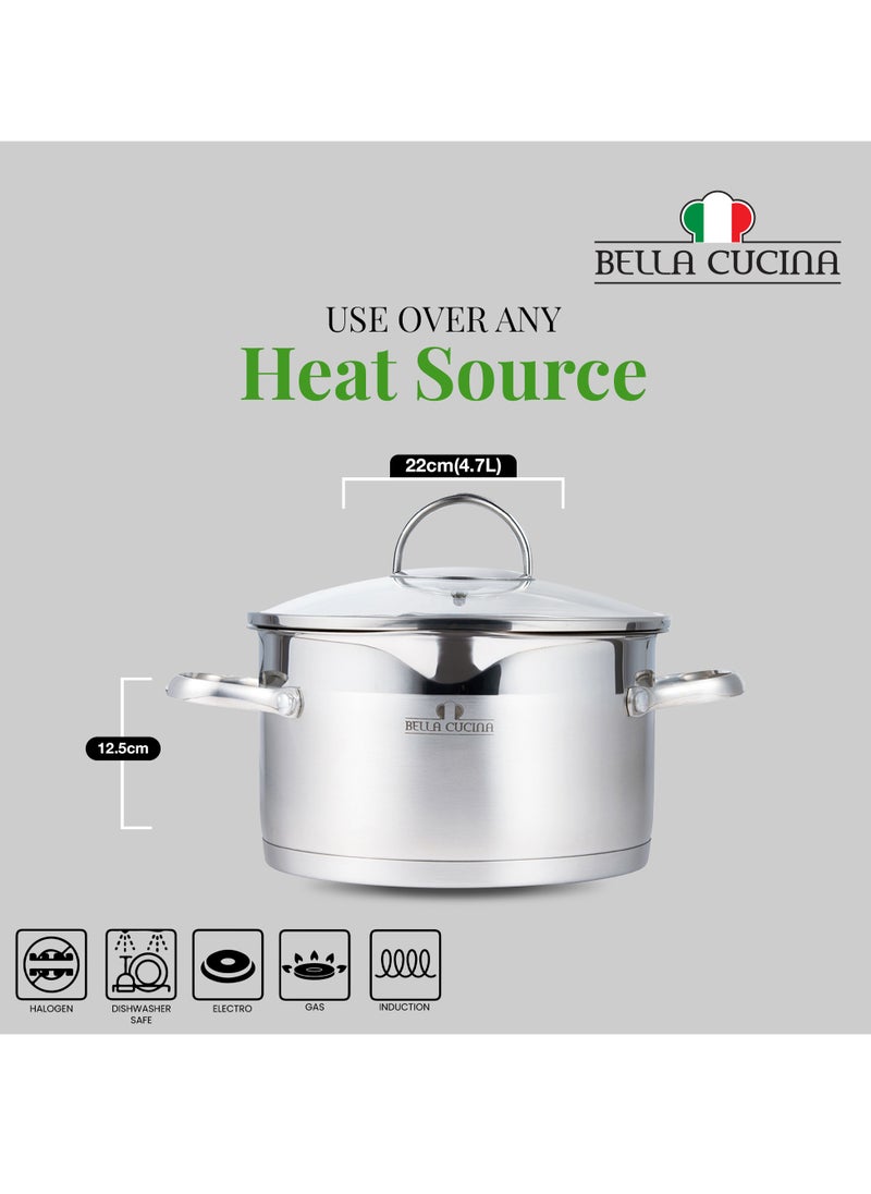 Bella Cucina Casserole Ø22X12.5Cm S/S Induction With Lid, Exceptional Durability and Strength Safe Cooking Pot
