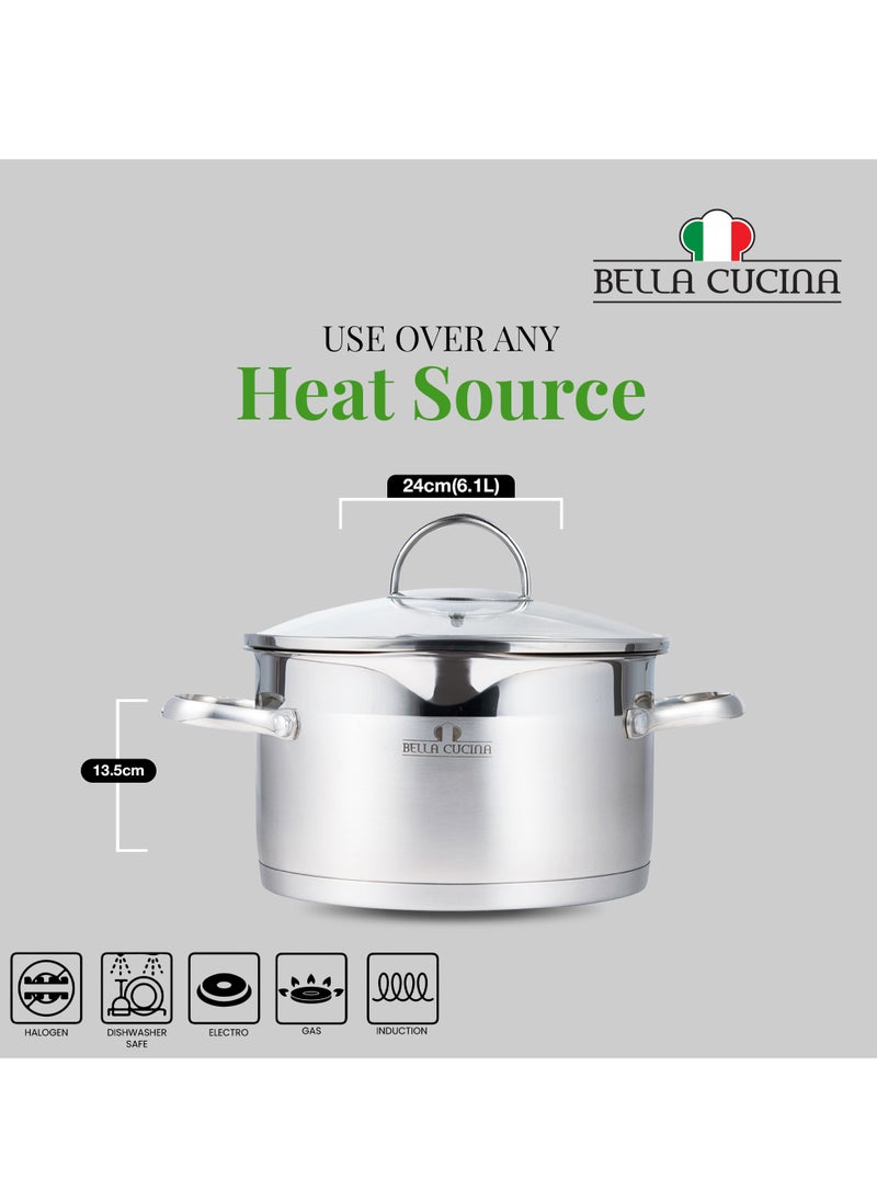 Bella Cucina Casserole Ø24X13.5Cm S/S Induction With Lid, Exceptional Durability and Strength Safe Cooking Pot