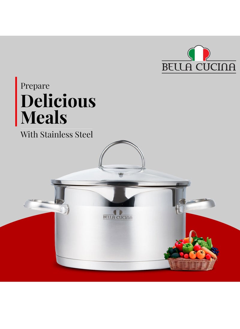 Bella Cucina Casserole Ø24X13.5Cm S/S Induction With Lid, Exceptional Durability and Strength Safe Cooking Pot