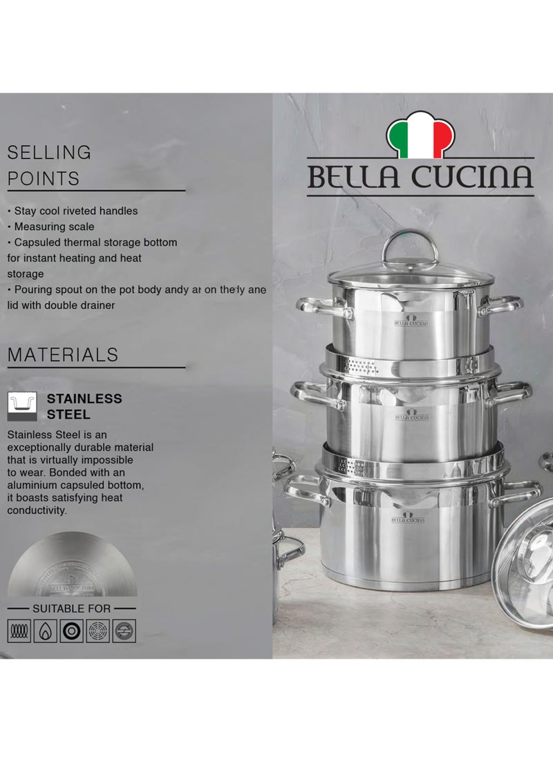 Bella Cucina Casserole Ø24X13.5Cm S/S Induction With Lid, Exceptional Durability and Strength Safe Cooking Pot