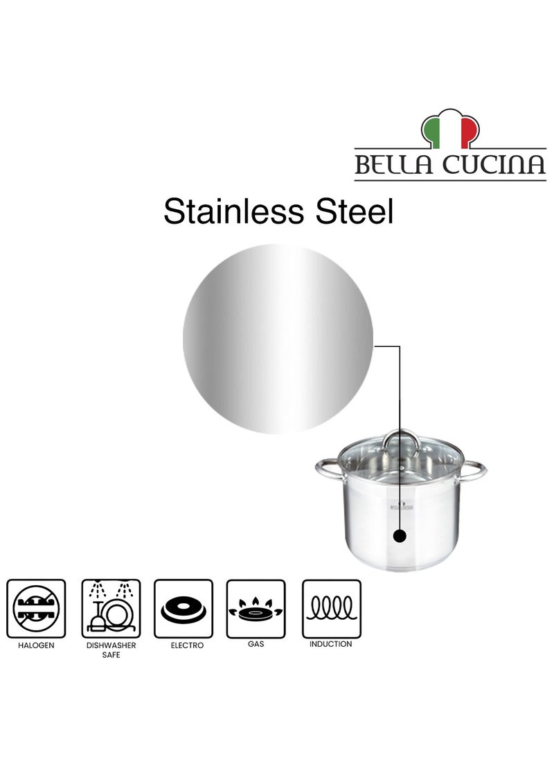 Bella Cucina 6 Pcs Set Casserole With Glass Lid  22*19Cm  7.5 L  24*20Cm  9.5 L 26*21Cm 12 L , Exceptional Durability and Strength Safe Cooking Pot