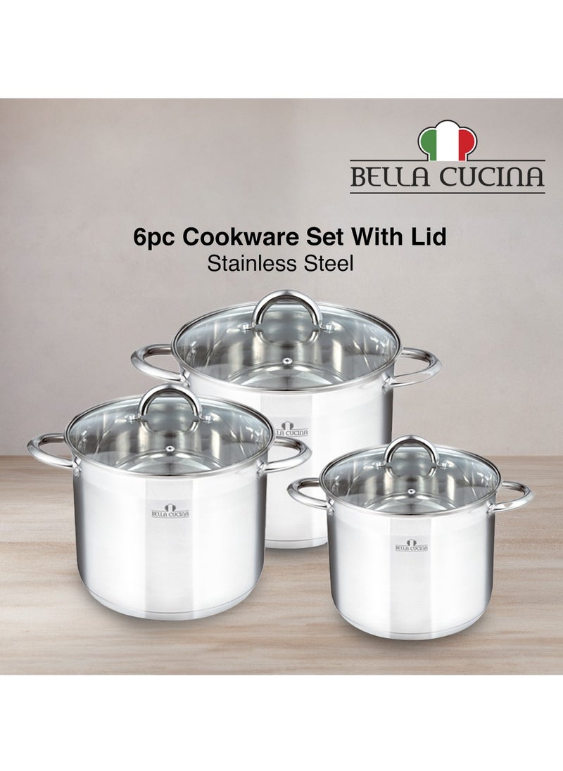 Bella Cucina 6 Pcs Set Casserole With Glass Lid  28*22Cm 14 L 30*23Cm 16L 32*24Cm 19 L, Exceptional Durability and Strength Safe Cooking Pot