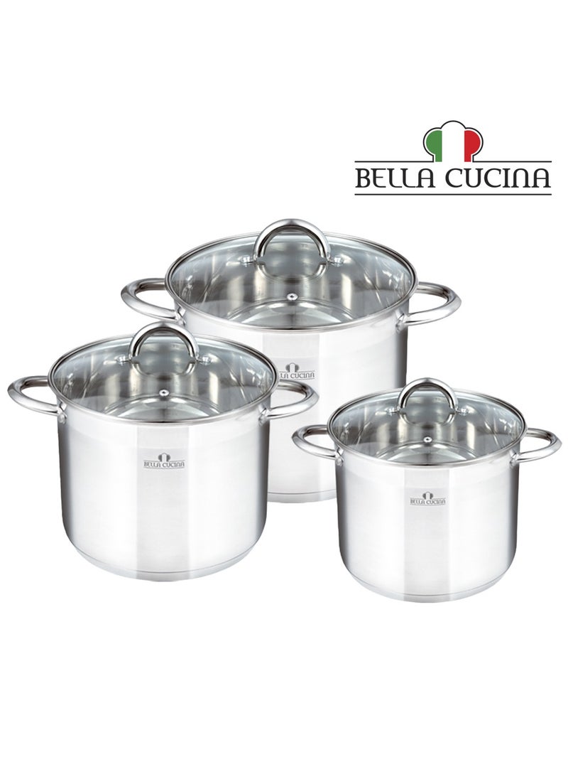 Bella Cucina 6 Pcs Set Casserole With Glass Lid  28*22Cm 14 L 30*23Cm 16L 32*24Cm 19 L, Exceptional Durability and Strength Safe Cooking Pot