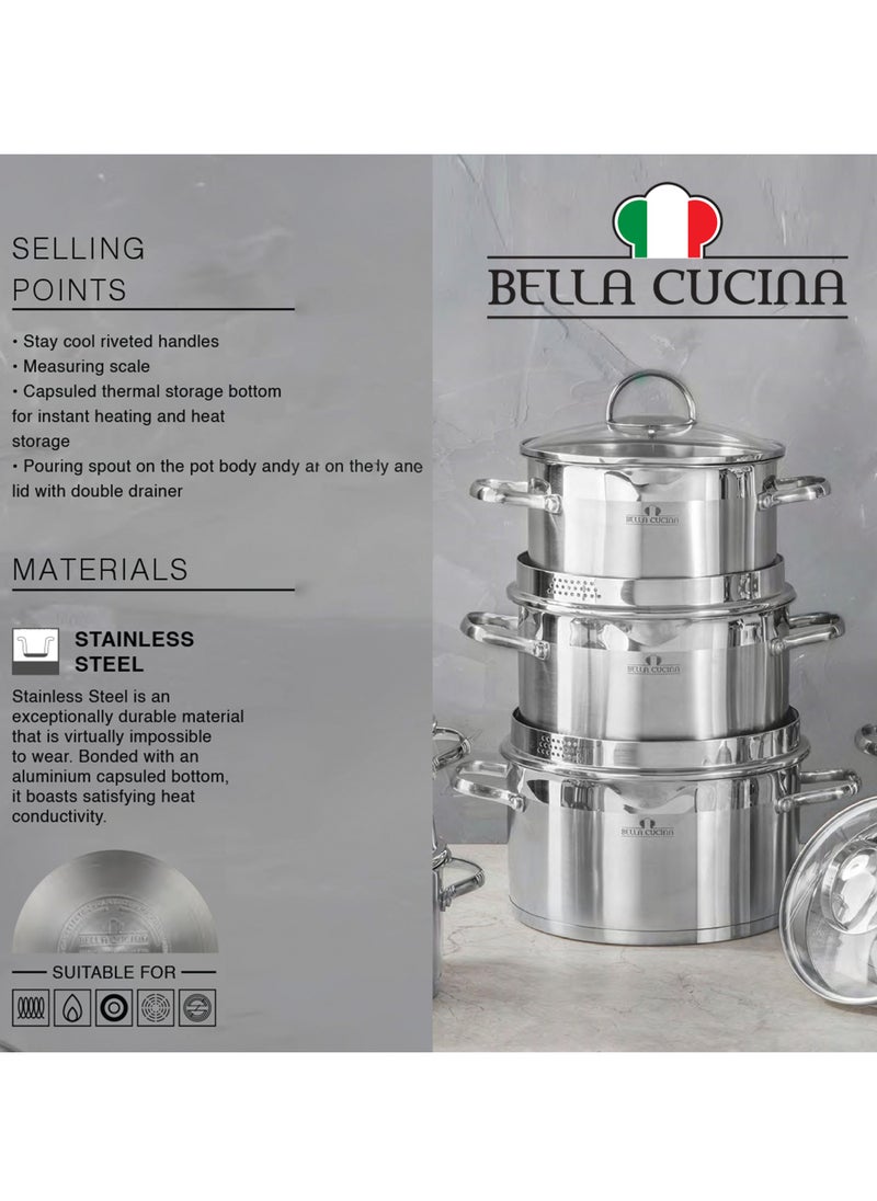 Bella Cucina Casserole Ø26X14.5Cm S/S Induction With Lid, Exceptional Durability and Strength Safe Cooking Pot