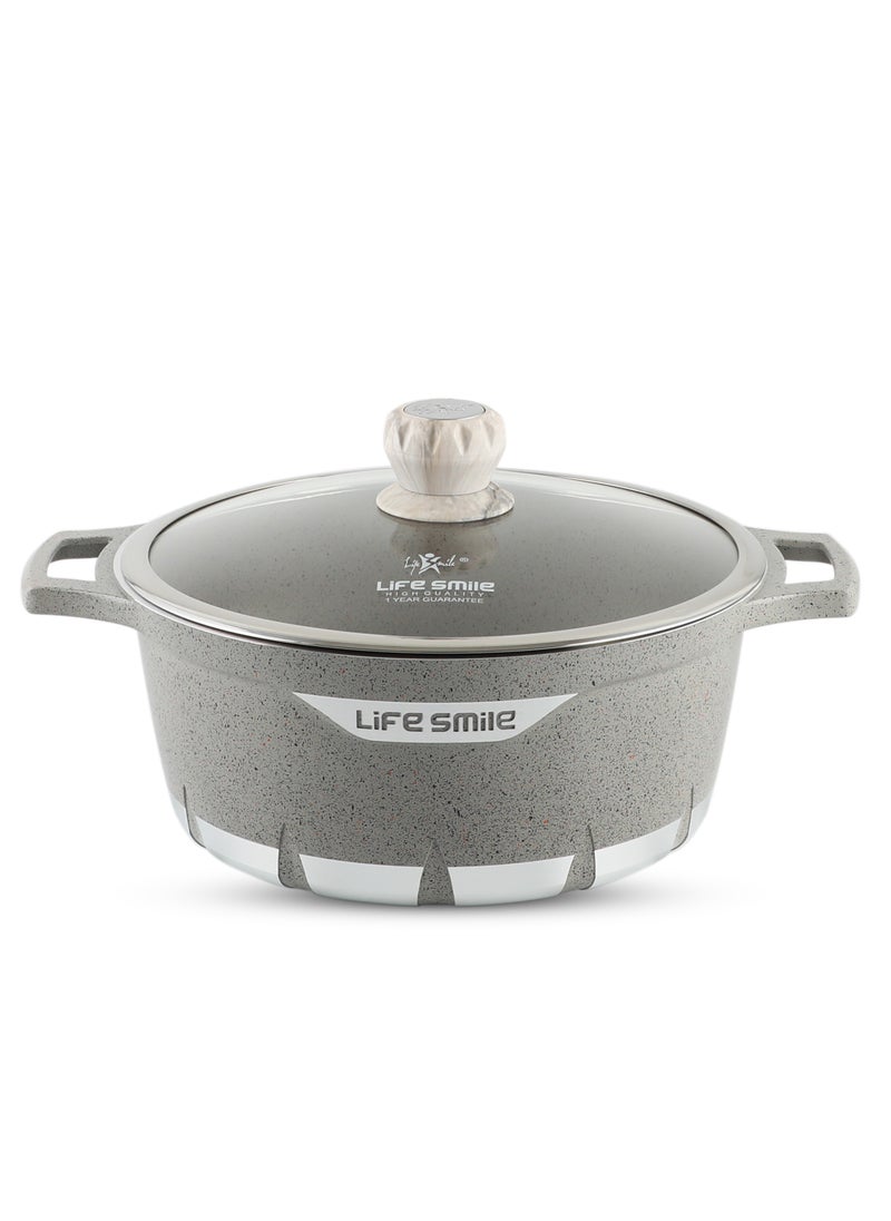 28cm Granite Coated Aluminum Soup & Stock Pot With Tempered Glass Lid - PFOA Free Oven Safe - 5 Layer Non-Stick ECAS Approved Coating - Dishwasher Safe