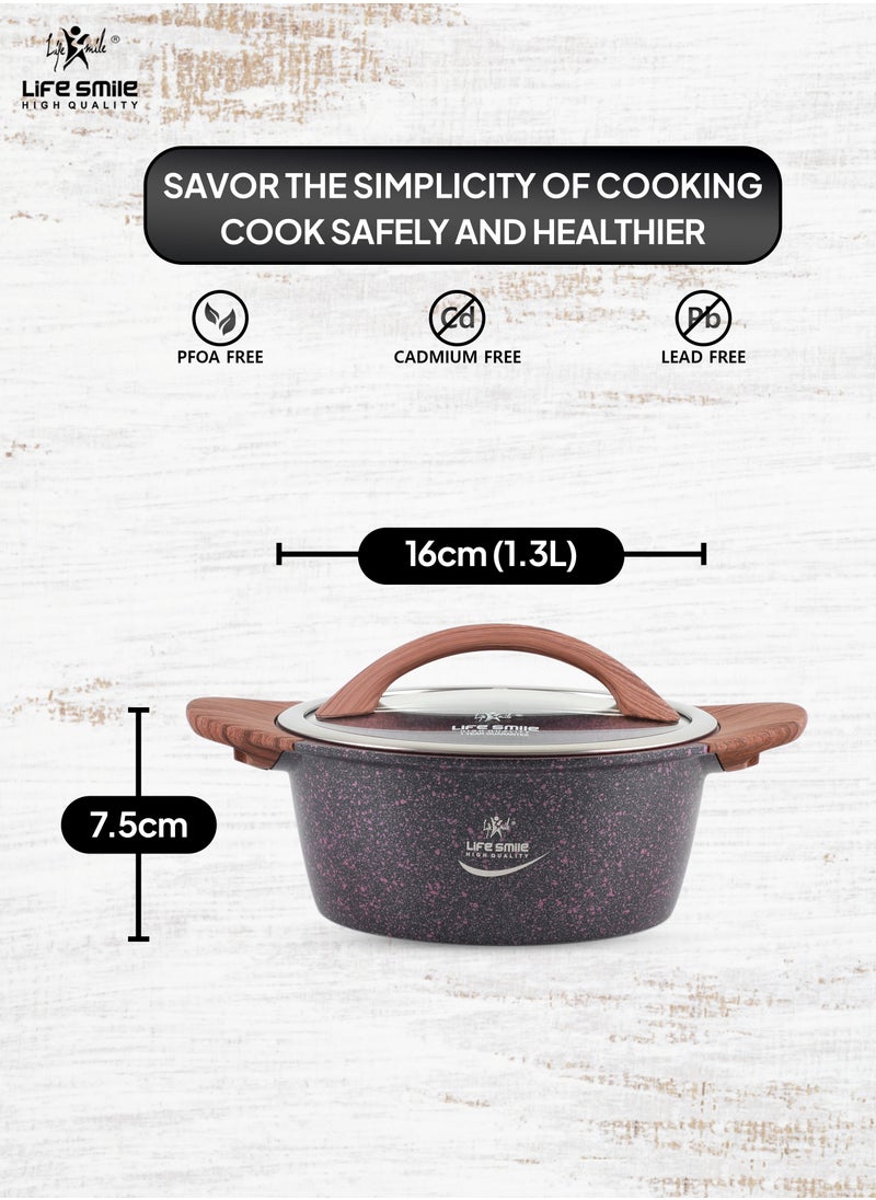 16cm (1.5 Liter) Granite Coated Aluminum Soup & Stock Pot With Tempered Glass Lid - Heat Resisant Handles - PFOA Free Oven Safe - 5 Layer Non-Stick ECAS Approved Coating - Dishwasher Safe