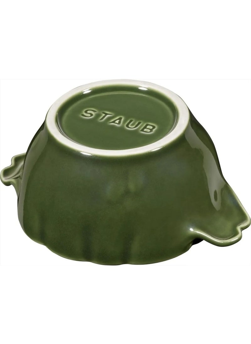 Artichoke Patterned Ceramic Cocotte Bowl 16 Oz – Basil Green, 13 cm