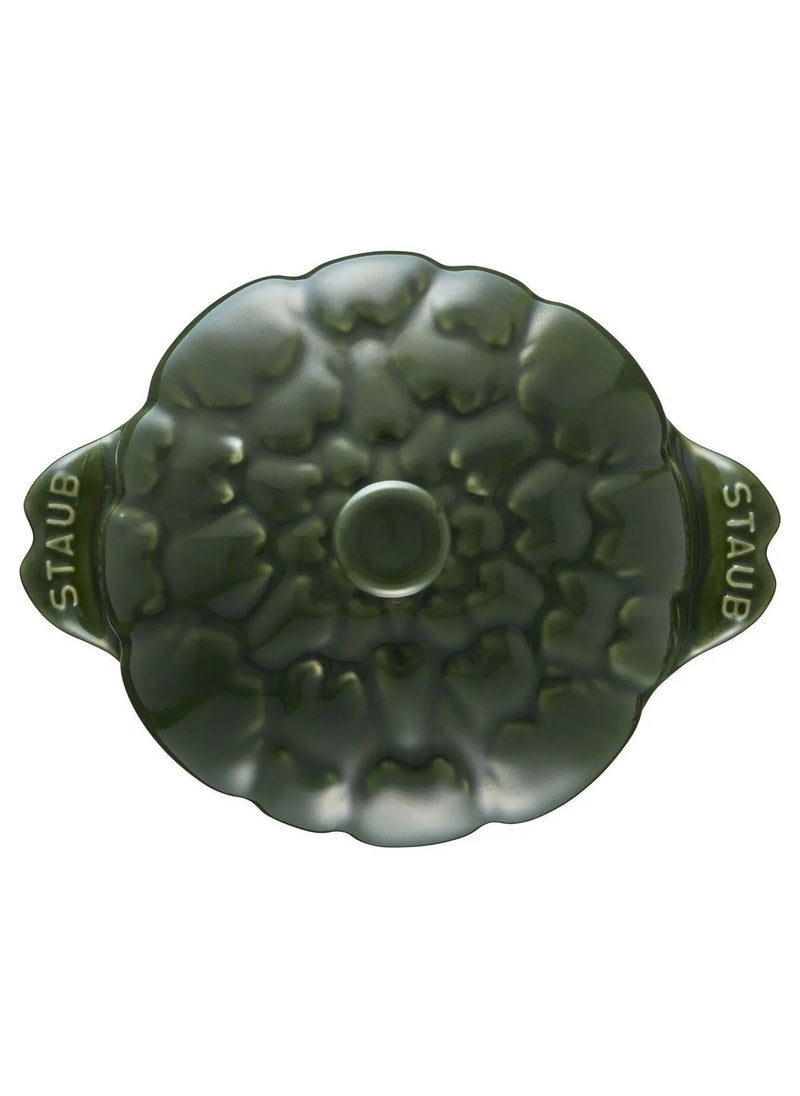 Artichoke Patterned Ceramic Cocotte Bowl 16 Oz – Basil Green, 13 cm