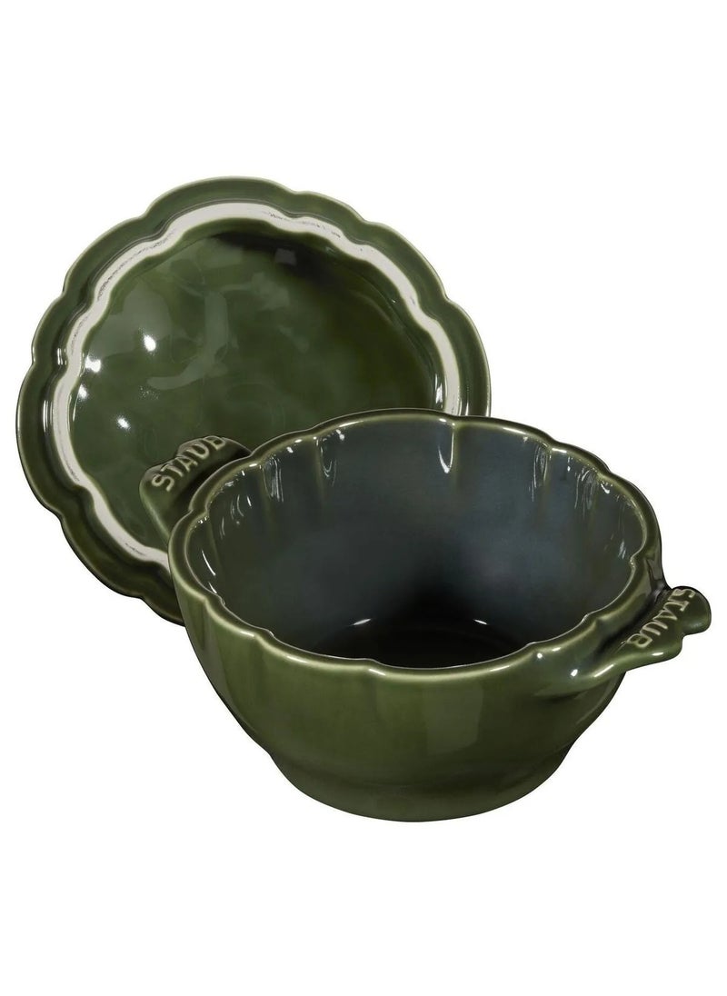 Artichoke Patterned Ceramic Cocotte Bowl 16 Oz – Basil Green, 13 cm