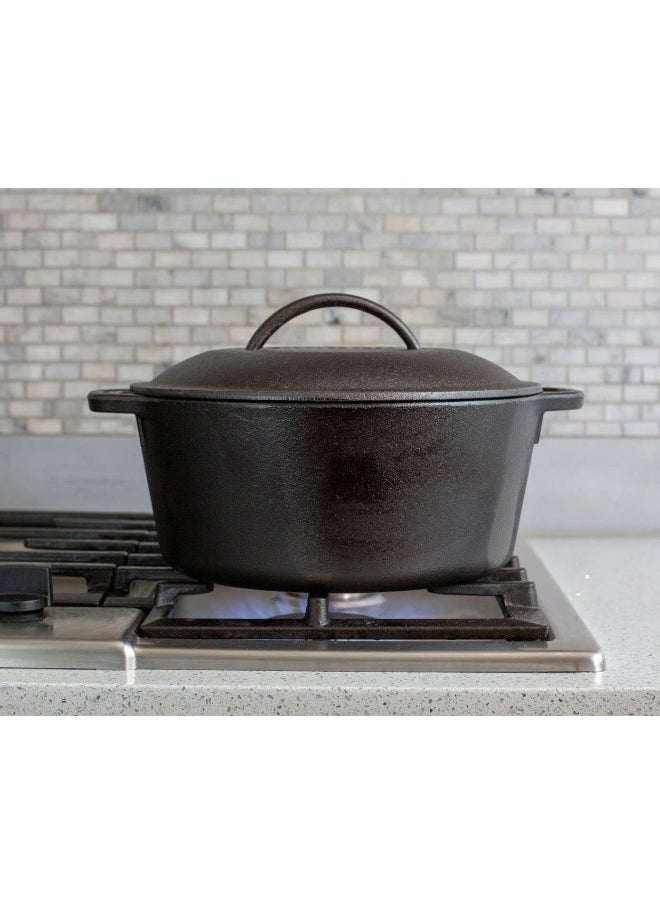 5 Qt Vb123  Black  L8Dol3   5 Quart Cast Iron Dutch Oven. Pre-Seasoned Pot With Lid And Dual Loop Handle  Black