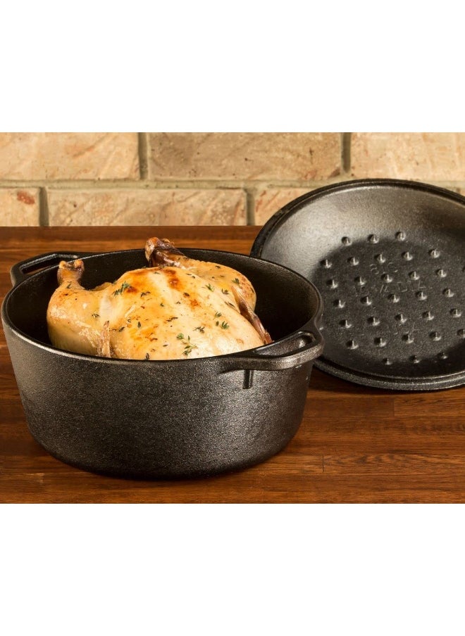 5 Qt Vb123  Black  L8Dol3   5 Quart Cast Iron Dutch Oven. Pre-Seasoned Pot With Lid And Dual Loop Handle  Black