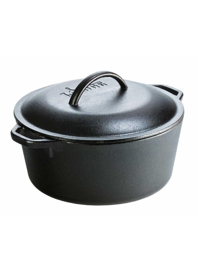 5 Qt Vb123  Black  L8Dol3   5 Quart Cast Iron Dutch Oven. Pre-Seasoned Pot With Lid And Dual Loop Handle  Black