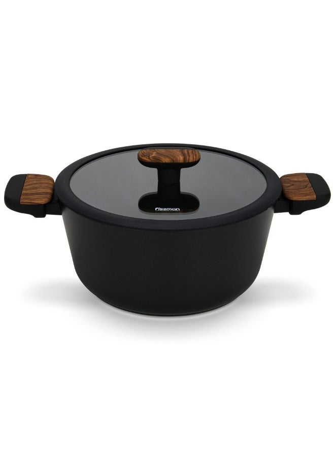 Fissman Stockpot Feorella 24X11.5Cm/4.43 Ltr With Glass Lid With Induction Bottom (Aluminium With Non-Stick Coating)