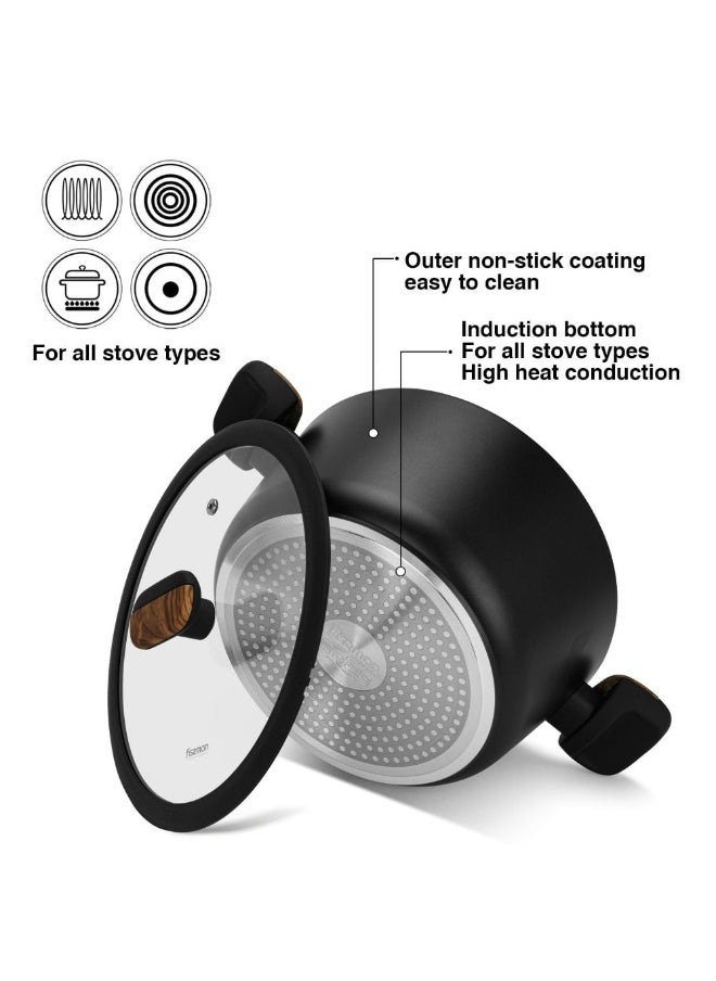 Fissman Stockpot Feorella 20X10Cm/2.67 Ltr With Glass Lid With Induction Bottom (Aluminium With Non-Stick Coating)