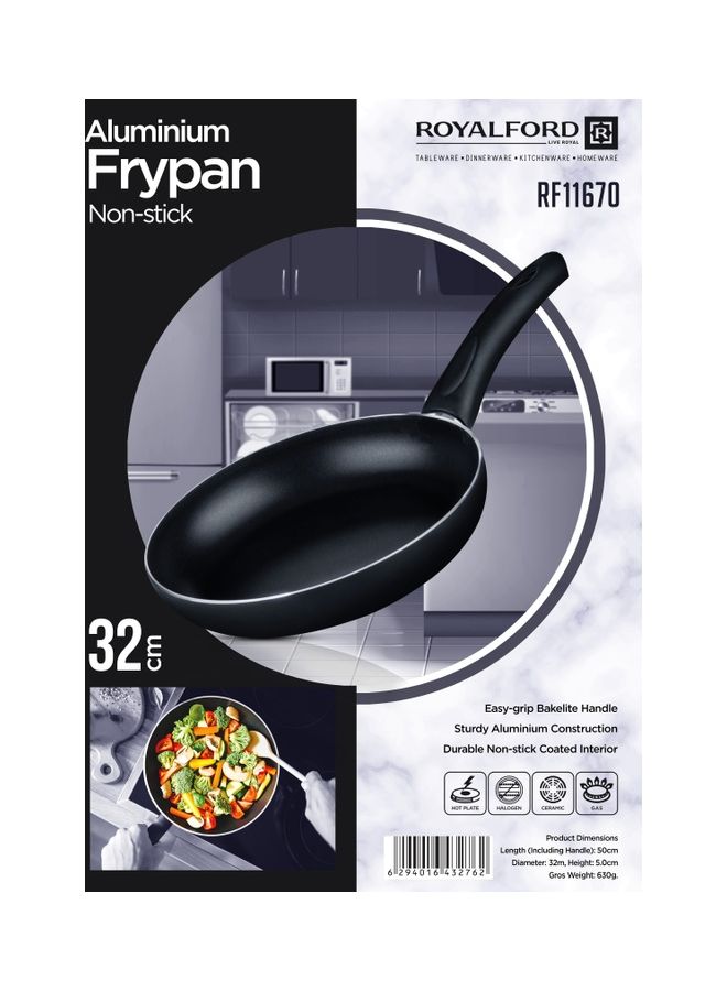 Aluminum Fry Pan Strong Aluminum Body With Non-Stick Coating And Bakelite Handle Heat Resistant Exterior, Compatible With Hot Plate, Halogen, Ceramic And Gas Stovetops Black 32cm