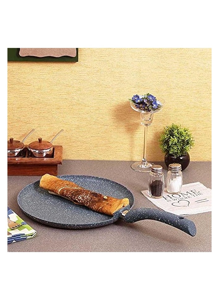 Granite 30cm Non-Stick Dosa Tawa | Induction Bottom | Soft-Touch Handles | Virgin Aluminium | PFOA/Heavy Metals Free | 3.5mm | | Grey