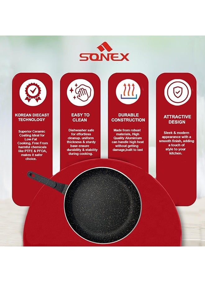 Sonex Diecast Eden Non-Stick Fry Pan 24 cm, Marble Coated, Soft Cool-Touch Handle, Easy Clean, PFOA-Free, Korean Technology for Lasting Performance