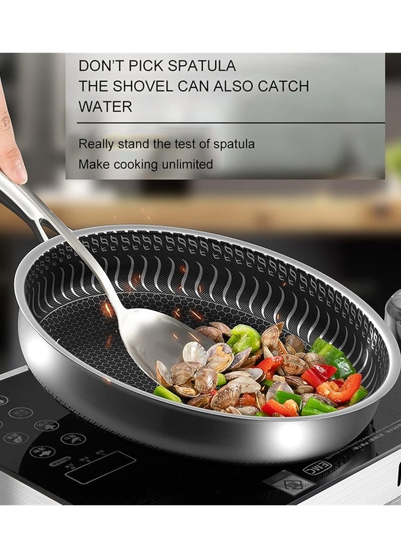 Heavy-Duty Stainless Steel Non-Stick Wok with Handle 30cm Deep Fry Pan for Chinese and Vegetable Cooking Honeycomb Design Smoke-Free and Oil-Free Frying Pan