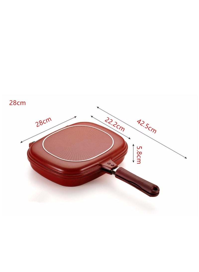 High-Quality 28cm Double-Sided Grill Fry Pan for Steaks and Pancakes Durable Non-Stick Cookware for Indoor and Outdoor Cooking