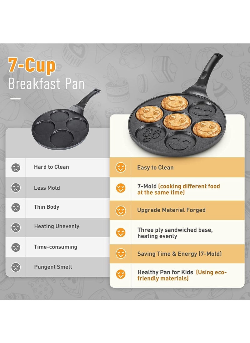 Nonstick Pancake Pan Griddle with Mini Pancake and 7 Smiling Face Cups Design - Crepe Pancake Maker for Kids