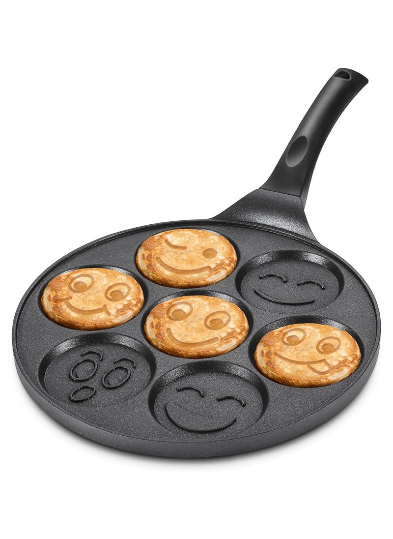 Nonstick Pancake Pan Griddle with Mini Pancake and 7 Smiling Face Cups Design - Crepe Pancake Maker for Kids