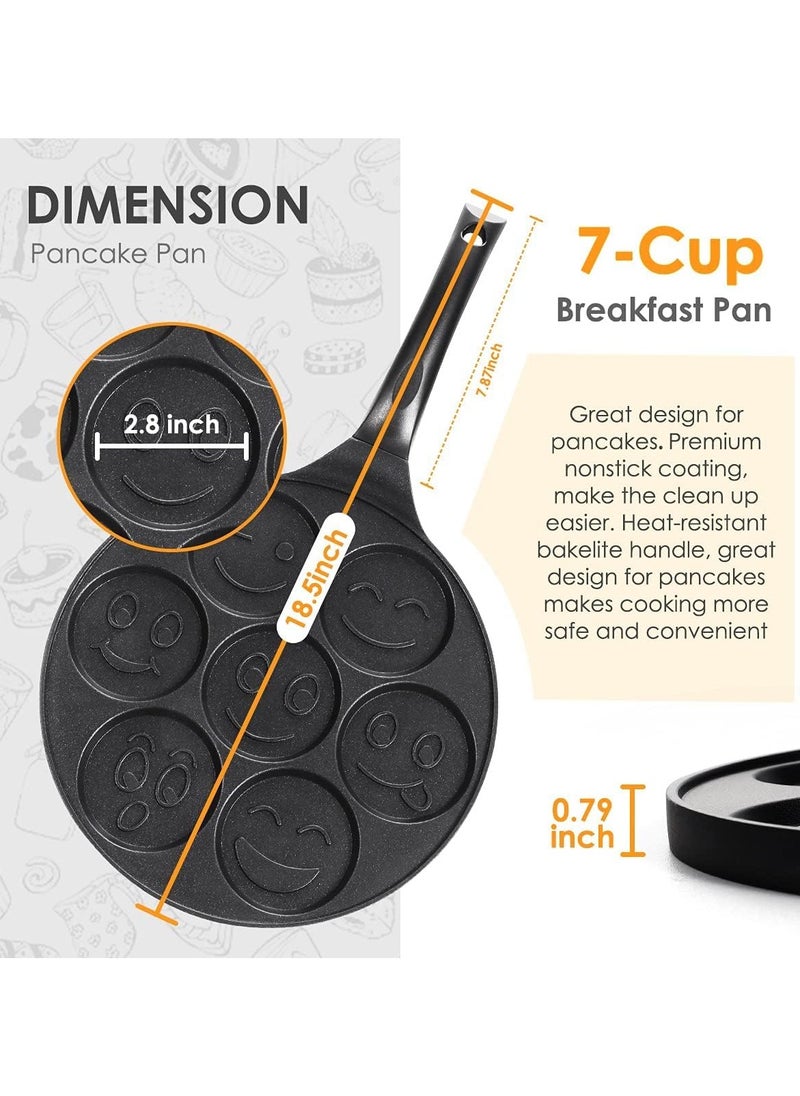 Nonstick Pancake Pan Griddle with Mini Pancake and 7 Smiling Face Cups Design - Crepe Pancake Maker for Kids