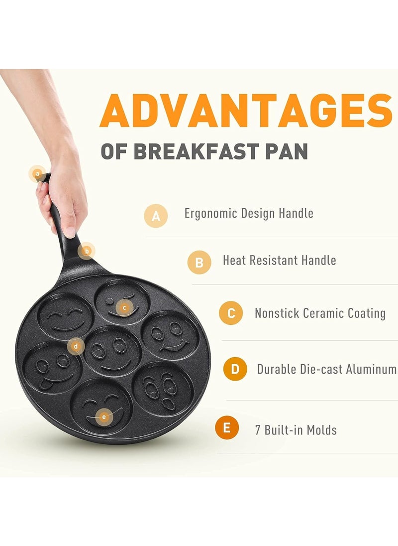 Nonstick Pancake Pan Griddle with Mini Pancake and 7 Smiling Face Cups Design - Crepe Pancake Maker for Kids