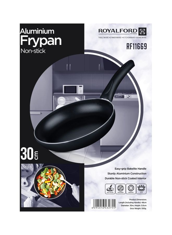 Aluminum Fry Pan Strong Aluminum Body With Non-Stick Coating And Bakelite Handle Heat Resistant Exterior, Compatible With Hot Plate, Halogen, Ceramic And Gas Stovetops Black 30cm