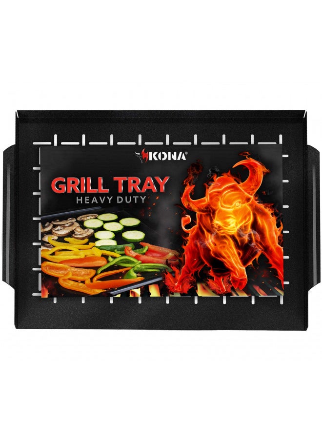 Kona Grill Tray - Heavy Duty BBQ Grilling Pan Will Never Warp & Enameled For Easier Cleaning - BBQ Accessory For Fish, Vegetables, Kabobs - 16x12 x1 inch