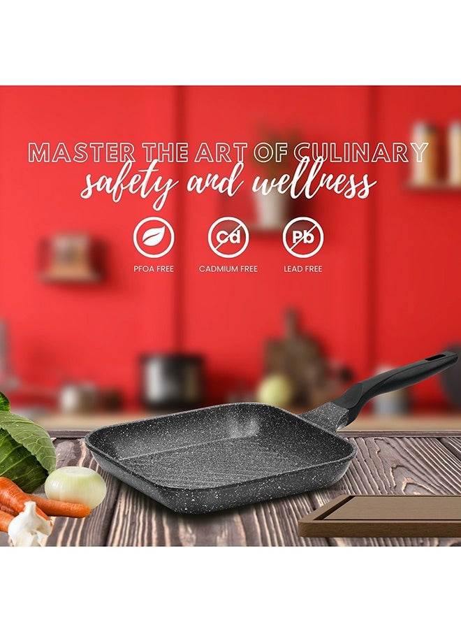 Sonex  Diecast Marble Coated Grill Pan 28cm– Non-Stick, Raised Ridges, Cool-Touch Soft Handle, PFOA-Free, Dishwasher Safe, Easy Clean, Premium Korean Technology for Healthy Grilling, Grey