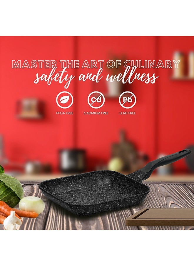 Sonex  Diecast Marble Coated Grill Pan 28 cm– Non-Stick, Raised Ridges, Cool-Touch Soft Handle, PFOA-Free, Dishwasher Safe, Easy Clean, Premium Korean Technology for Healthy Grilling, Black