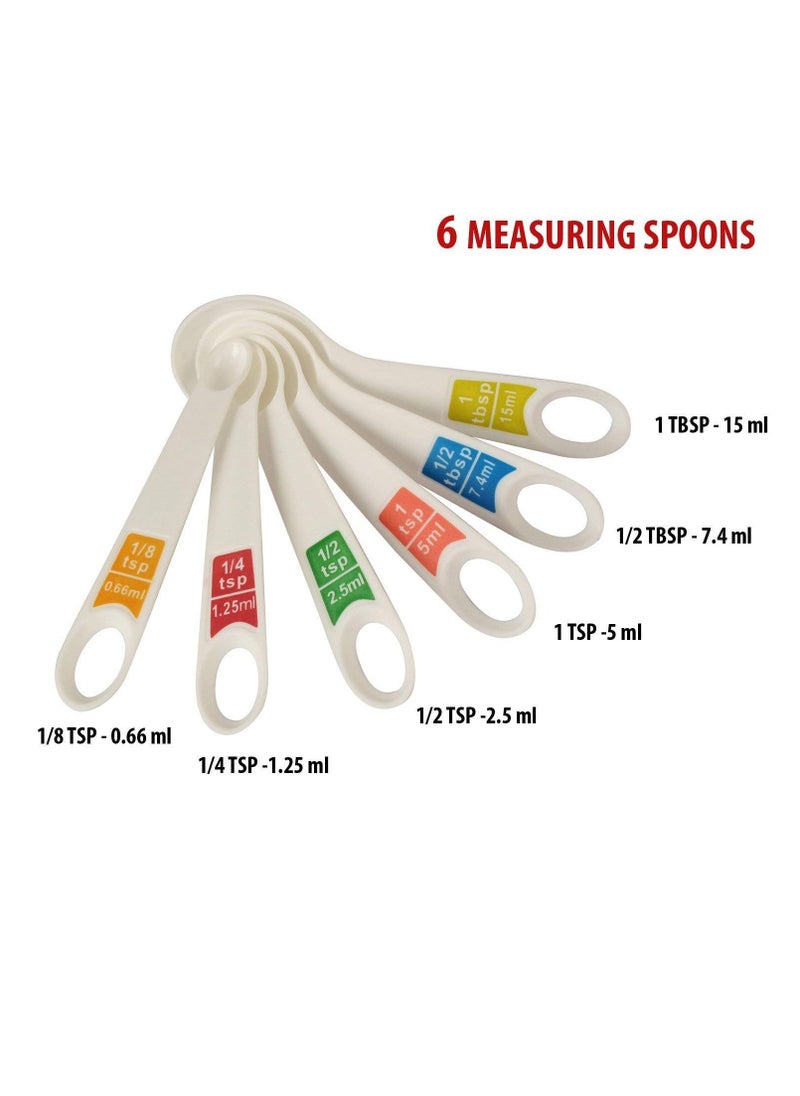 Plastic 12 Piece Measuring Cups and Spoons for Kitchen Cake Baking and Cooking Teaspoon Tablespoon Spoon Accessories Tools Set (White)