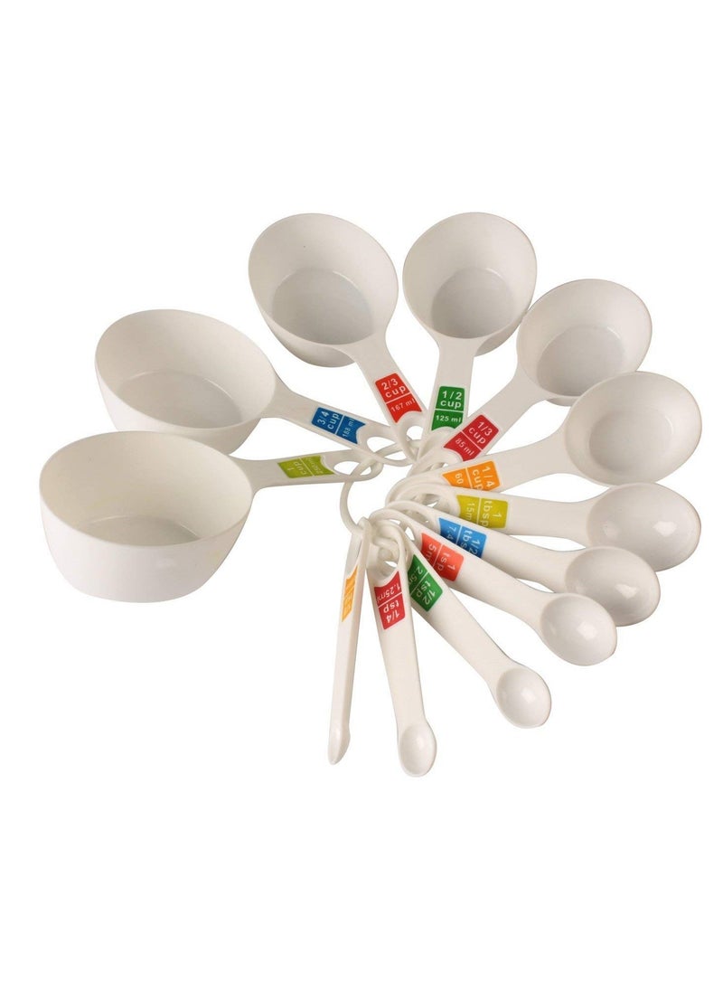 Plastic 12 Piece Measuring Cups and Spoons for Kitchen Cake Baking and Cooking Teaspoon Tablespoon Spoon Accessories Tools Set (White)