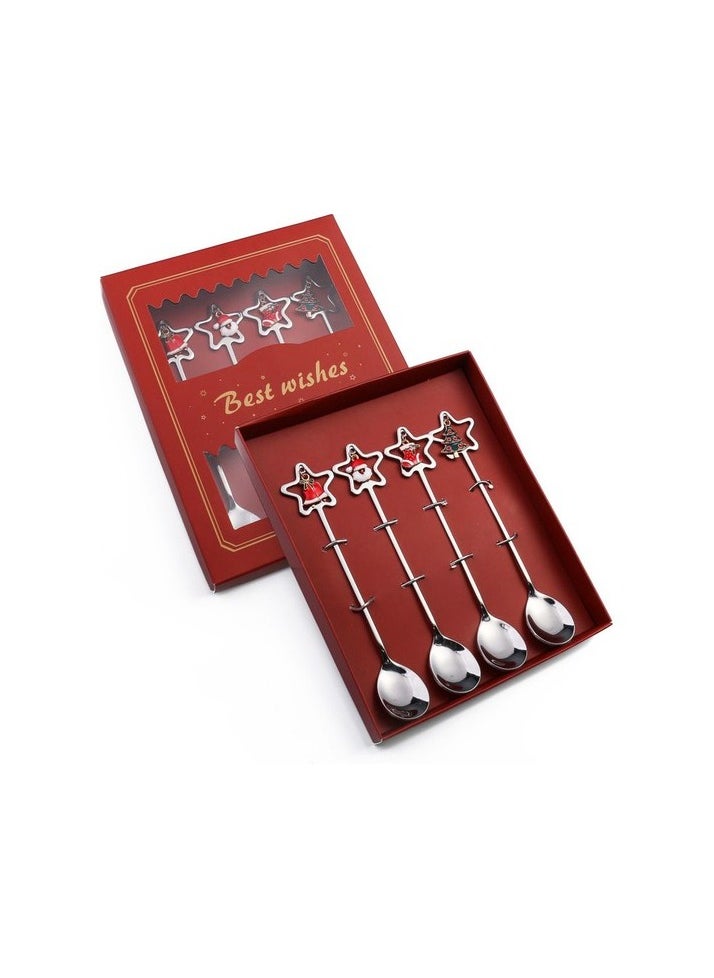 Christmas Pentagram Coffee Teaspoon 4 pieces Colour:Silver