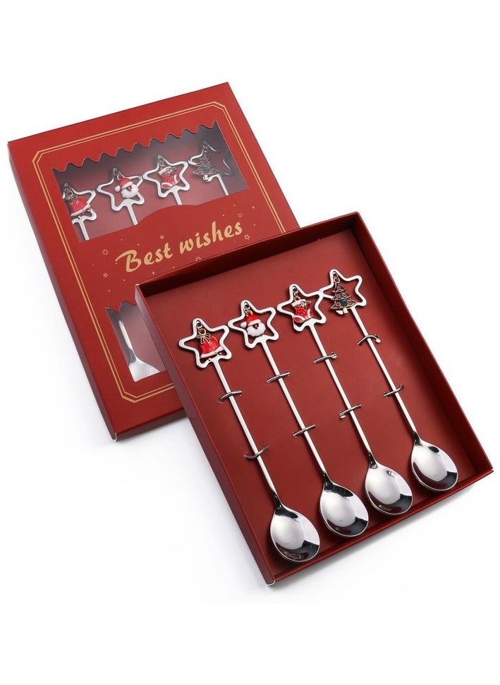 Christmas Pentagram Coffee Teaspoon 4 pieces Colour:Silver