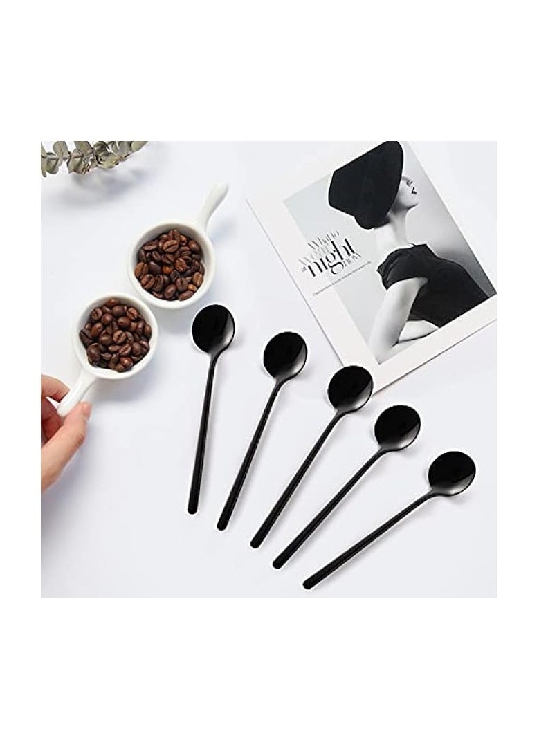 12 Pieces Spoons, 5 Inch 304 Stainless Steel Mini Coffee Teaspoons Set, Vogue Small Black Round Spoons for Sugar