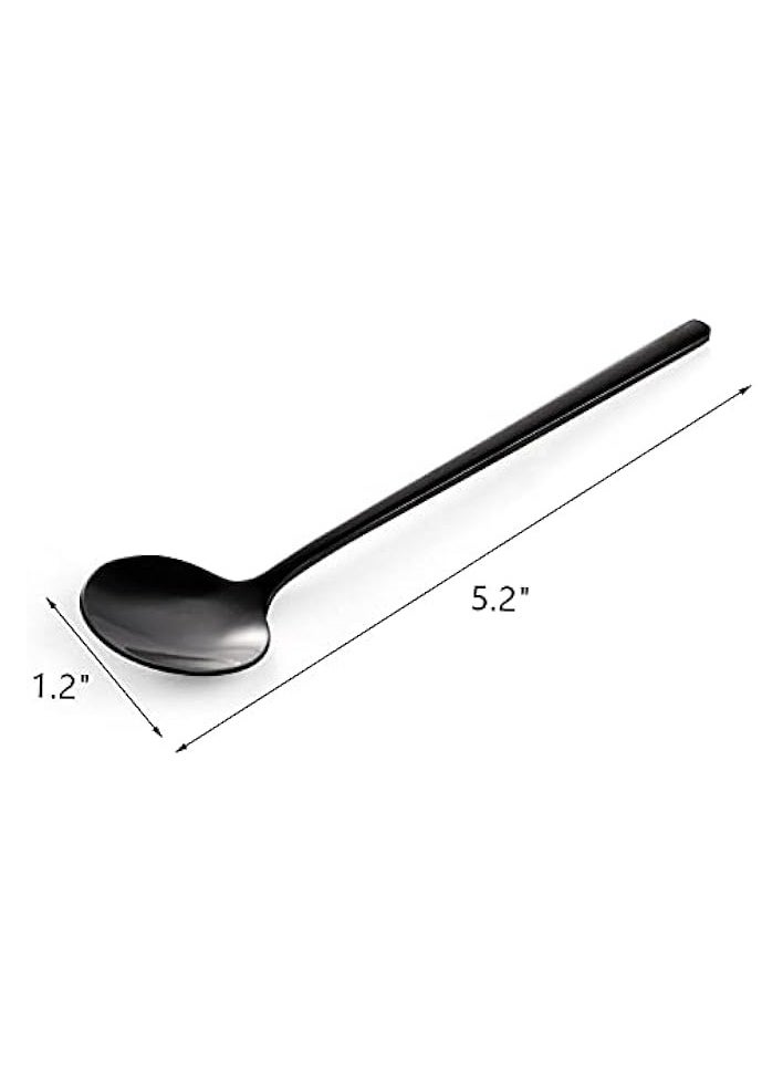 12 Pieces Spoons, 5 Inch 304 Stainless Steel Mini Coffee Teaspoons Set, Vogue Small Black Round Spoons for Sugar