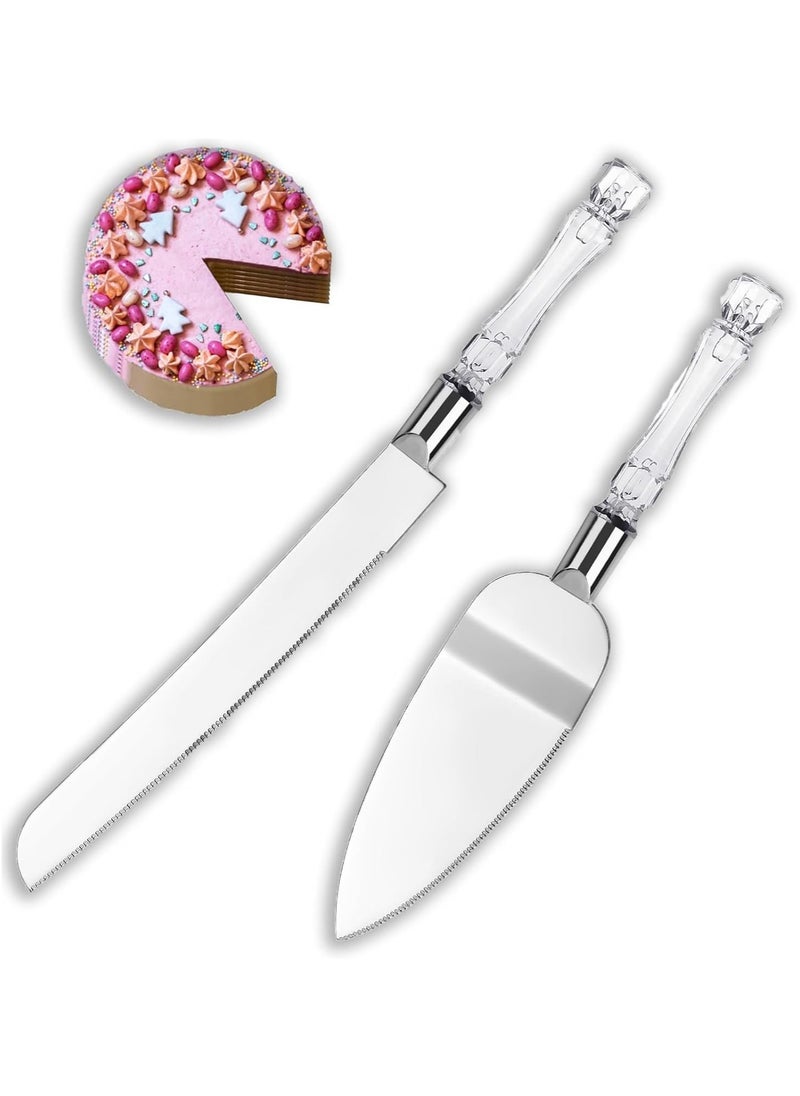 Cake Serving Set, Cake Pie Pastry Servers with Acrylic Faux Crystal Handles, Stainless steel Cake Knife and Server Set Perfect For Wedding, Parties and Events