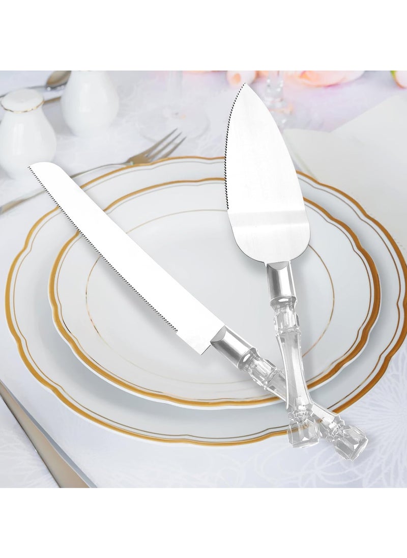 Cake Serving Set, Cake Pie Pastry Servers with Acrylic Faux Crystal Handles, Stainless steel Cake Knife and Server Set Perfect For Wedding, Parties and Events