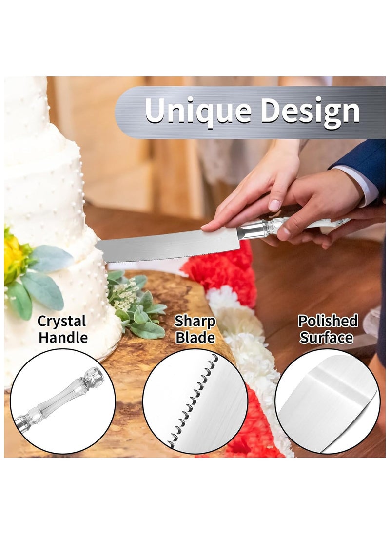 Cake Serving Set, Cake Pie Pastry Servers with Acrylic Faux Crystal Handles, Stainless steel Cake Knife and Server Set Perfect For Wedding, Parties and Events